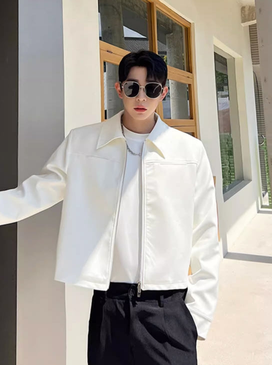 White Collared Two-Way Zip Jacket