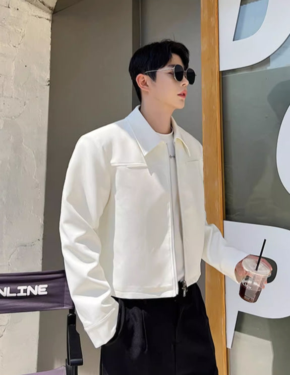 White Collared Two-Way Zip Jacket