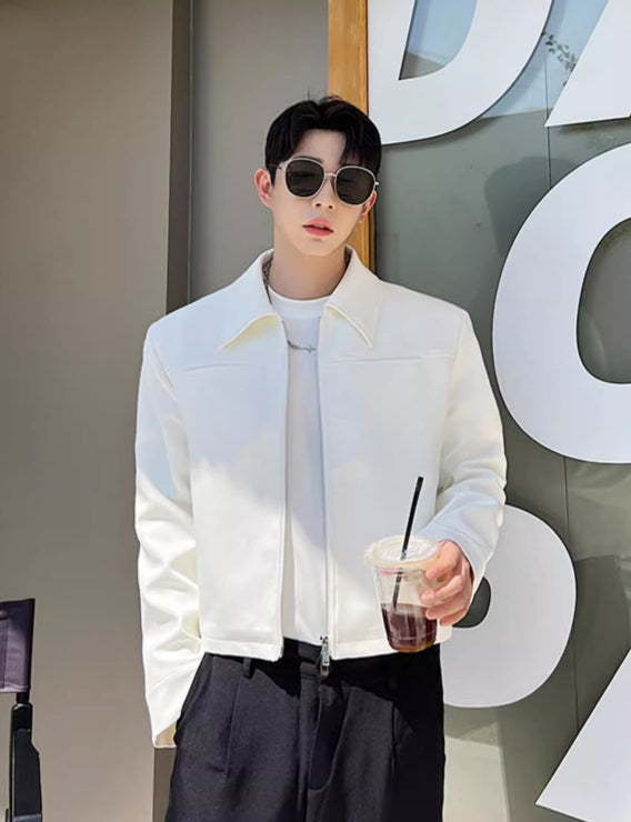 White Collared Two-Way Zip Jacket