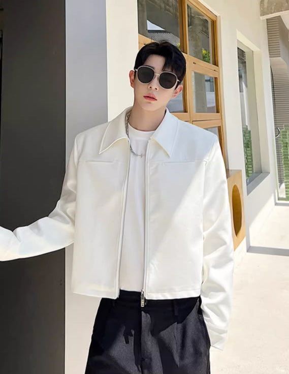White Collared Two-Way Zip Jacket