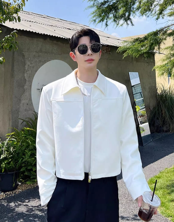 White Collared Two-Way Zip Jacket