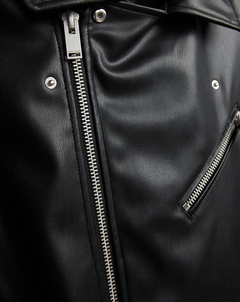Black Oblique Zipper Punk Jacket