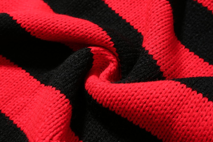 Red And Black Ripped Striped Sweater