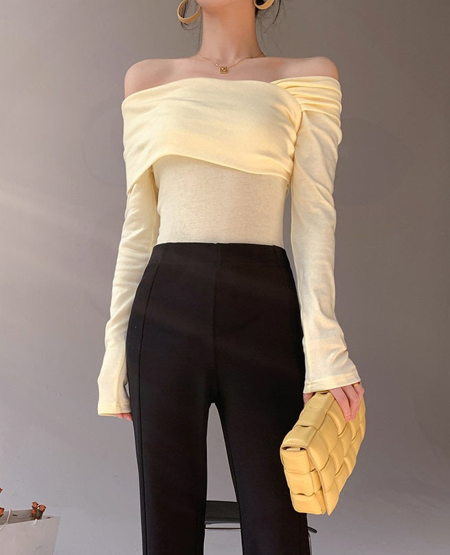Blue Oblique Shoulder Top
