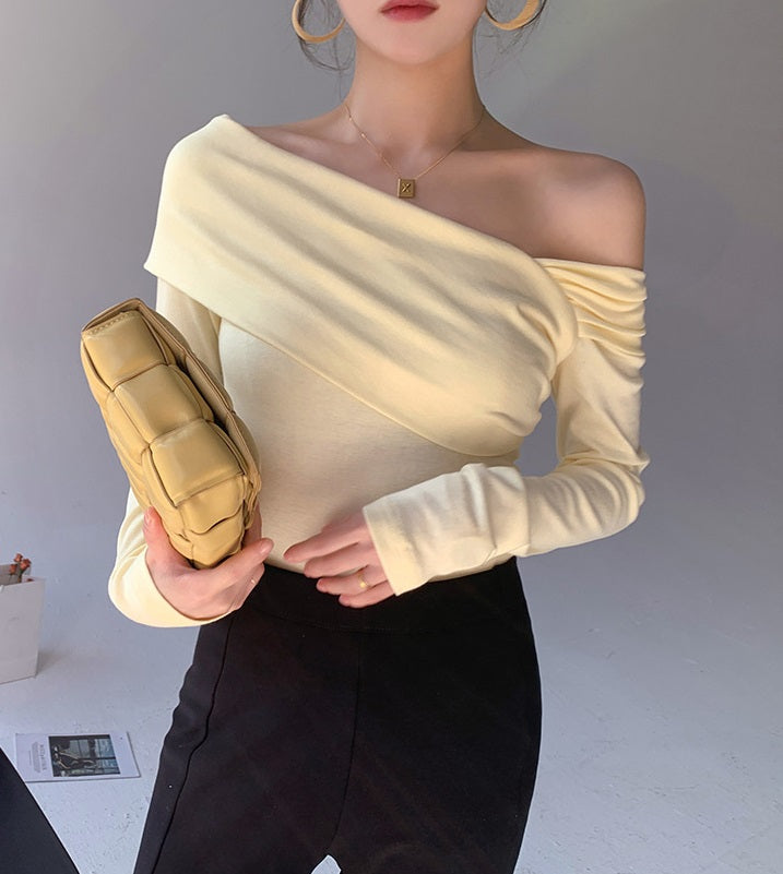 Blue Oblique Shoulder Top