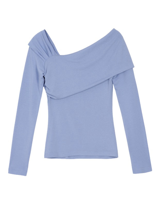 Blue Oblique Shoulder Top