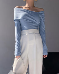 Blue Oblique Shoulder Top