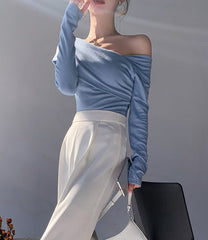 Blue Oblique Shoulder Top