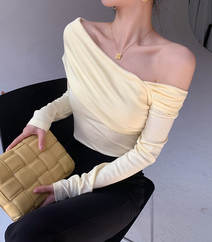 Blue Oblique Shoulder Top