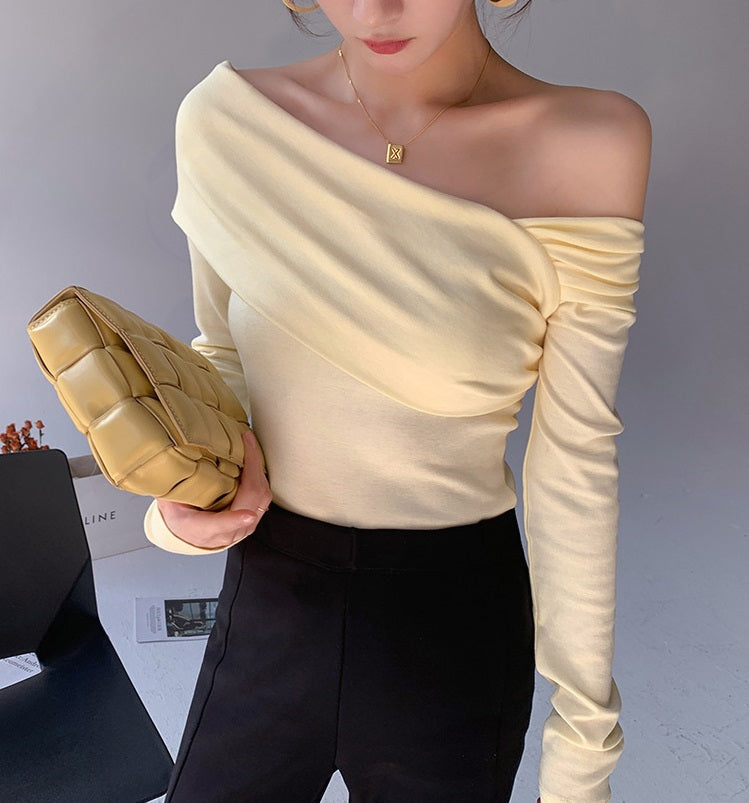 Blue Oblique Shoulder Top