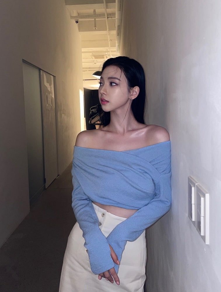 Blue Oblique Shoulder Top