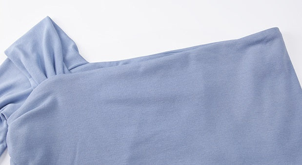 Blue Oblique Shoulder Top