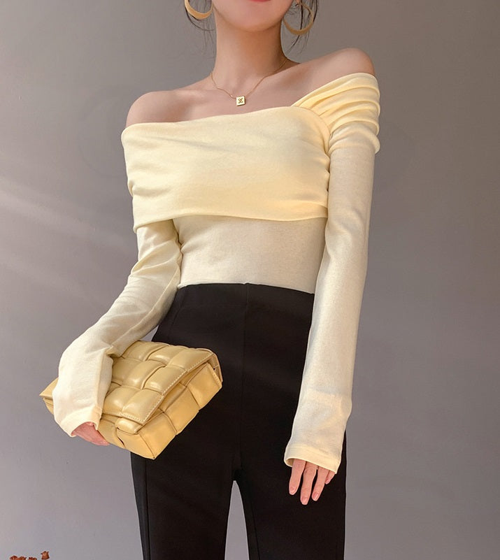 Blue Oblique Shoulder Top