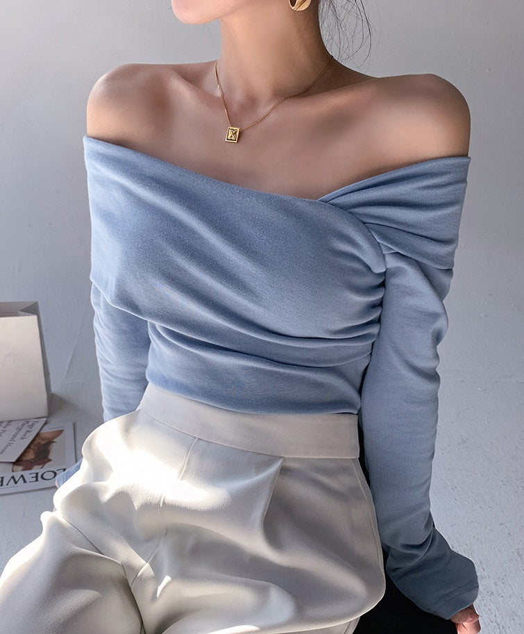 Blue Oblique Shoulder Top