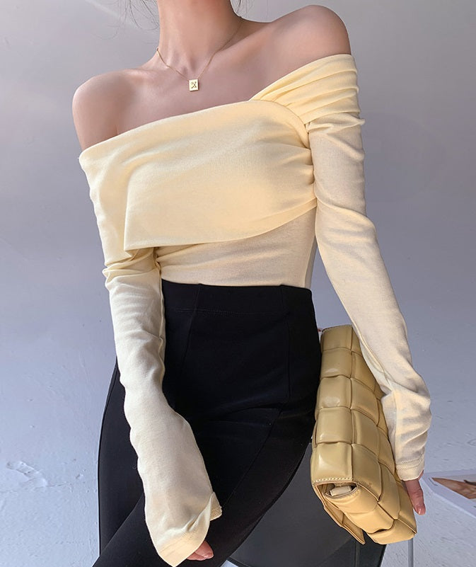 Blue Oblique Shoulder Top