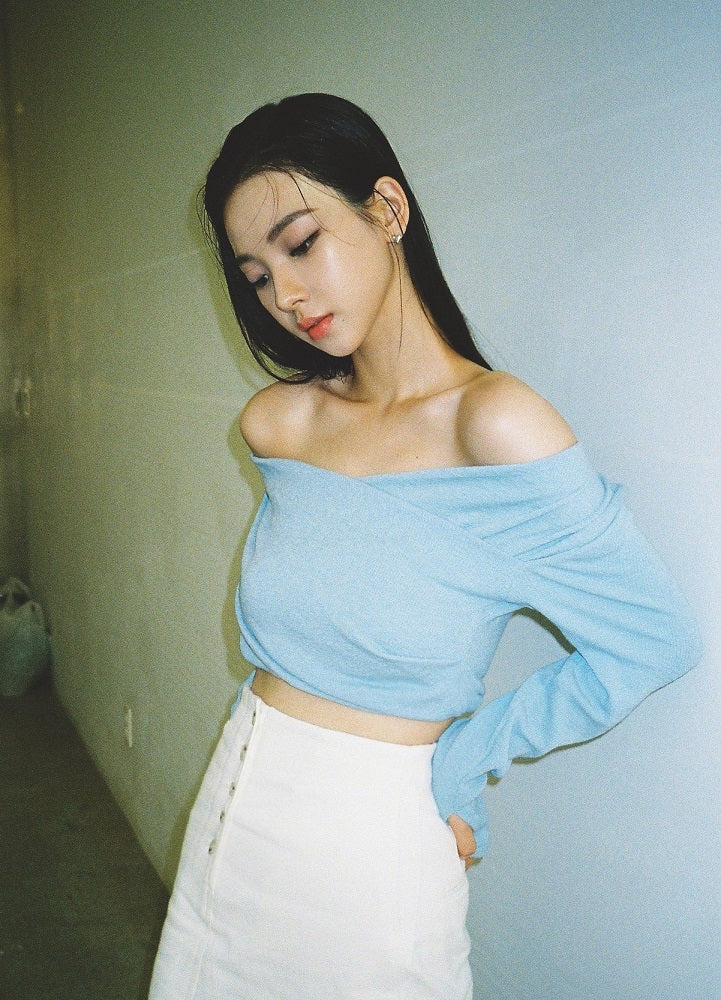 Blue Oblique Shoulder Top