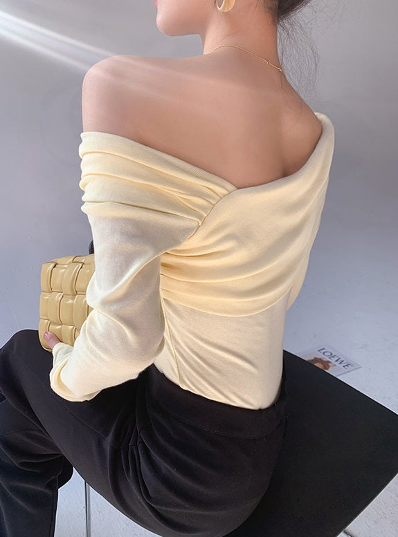 Blue Oblique Shoulder Top