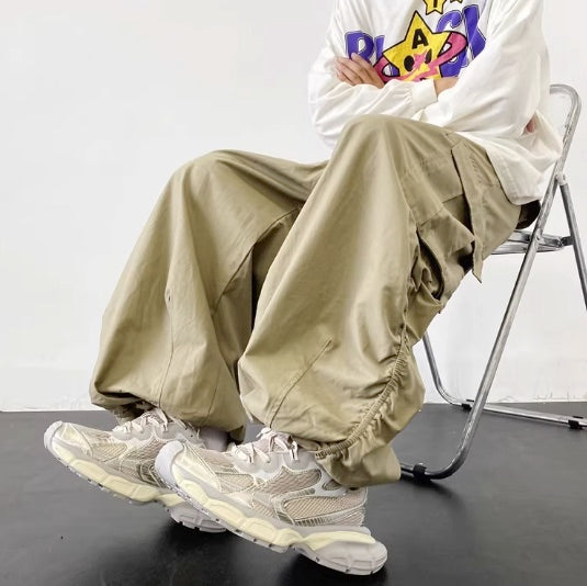 Khaki Brown Ruched Cargo Pants