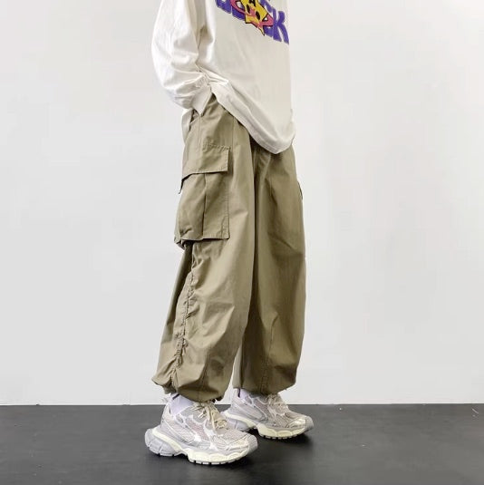 Khaki Brown Ruched Cargo Pants