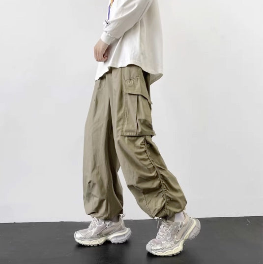 Khaki Brown Ruched Cargo Pants