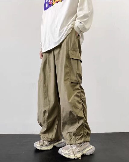 Khaki Brown Ruched Cargo Pants