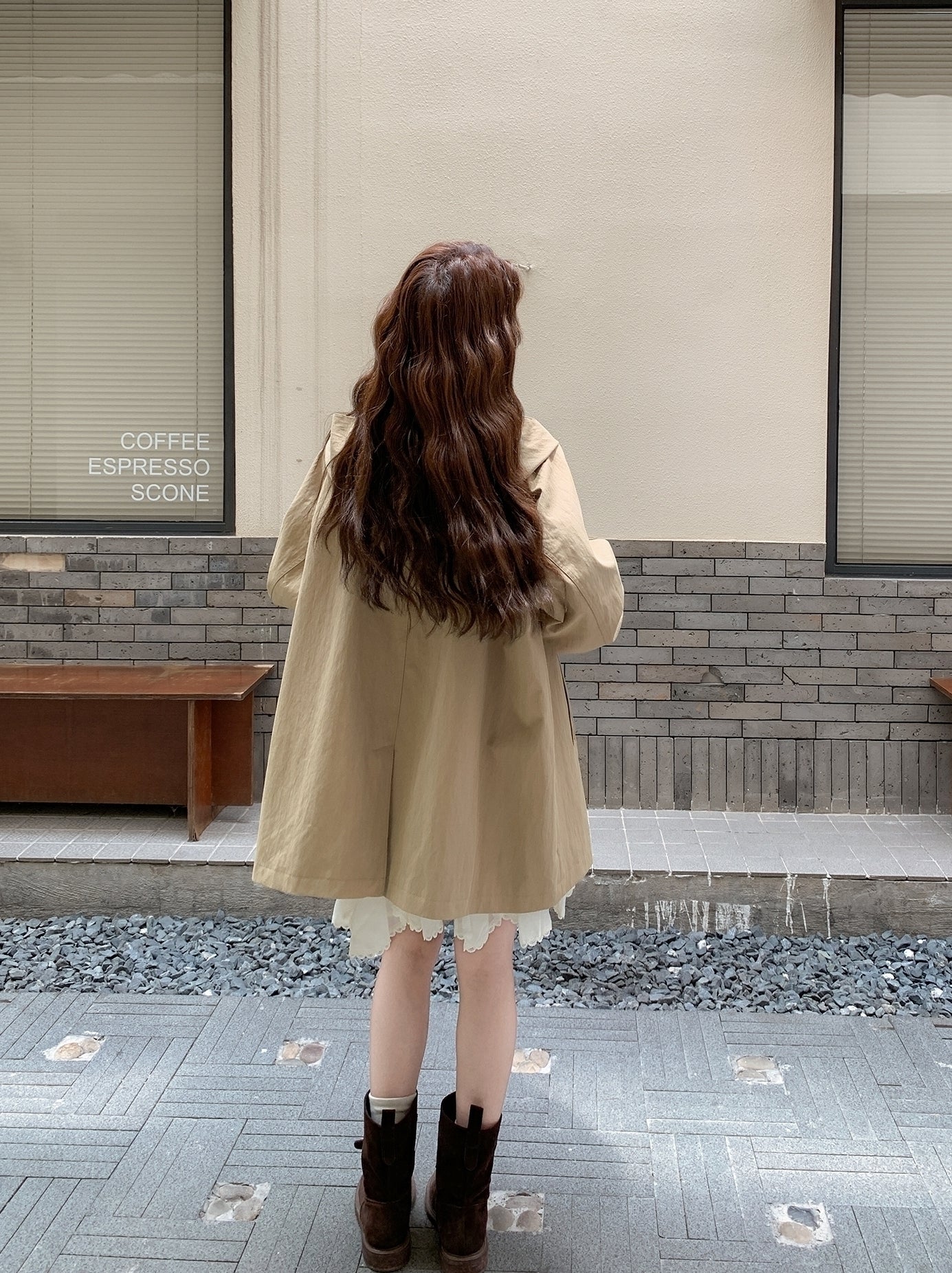 Khaki Casual Hooded Mid Length Loose Fit Trench
