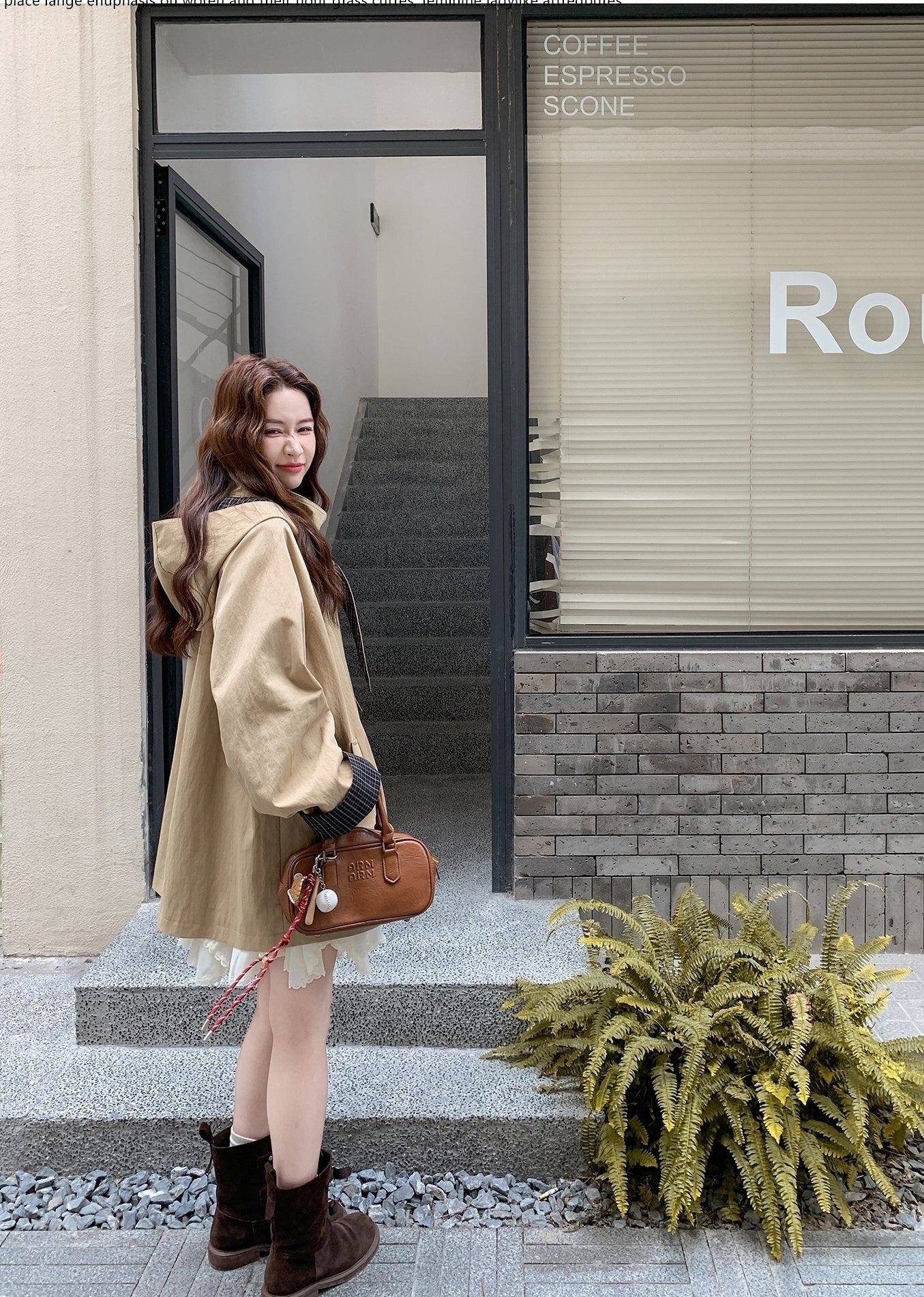 Khaki Casual Hooded Mid Length Loose Fit Trench