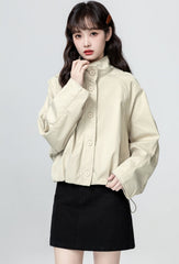 Khaki Casual Utility Jacket With Turn Down Collar