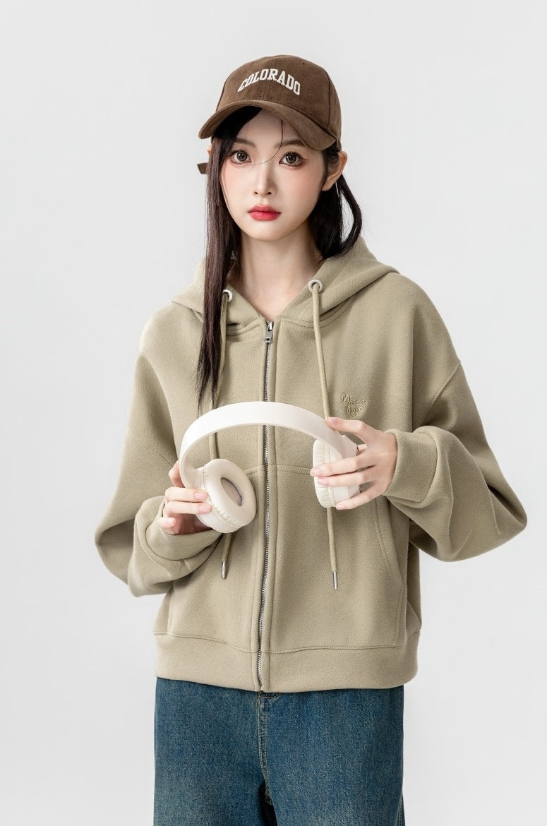 Khaki Hooded Zipup Jacket