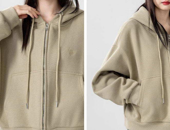 Khaki Hooded Zipup Jacket