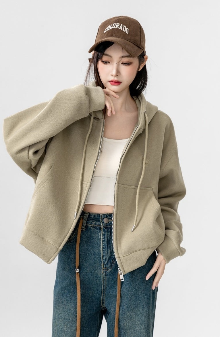 Khaki Hooded Zipup Jacket