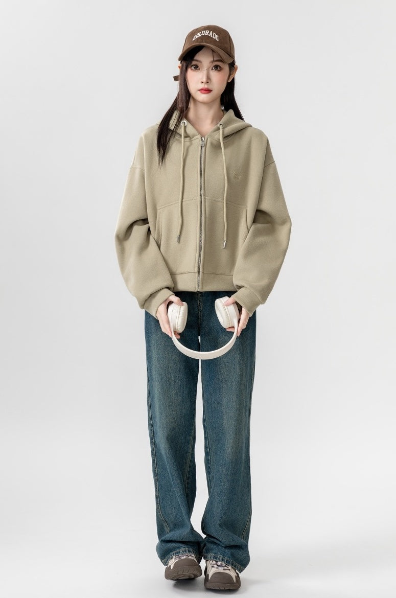 Khaki Hooded Zipup Jacket
