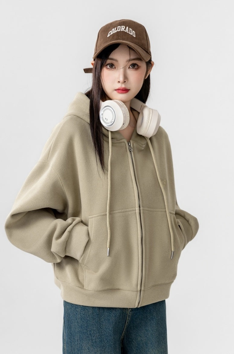 Khaki Hooded Zipup Jacket