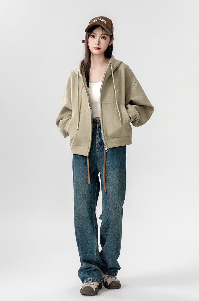 Khaki Hooded Zipup Jacket
