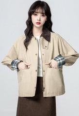 Khaki Plaid Patchwork Casual Jacket