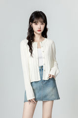 Knit Cardigan Sweater With Hollow Design