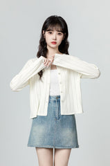 Knit Cardigan Sweater With Hollow Design