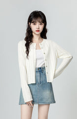 Knit Cardigan Sweater With Hollow Design