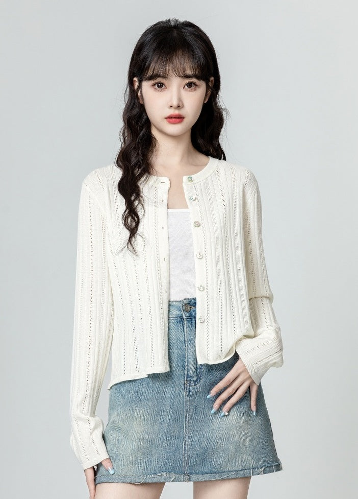 Knit Cardigan Sweater With Hollow Design