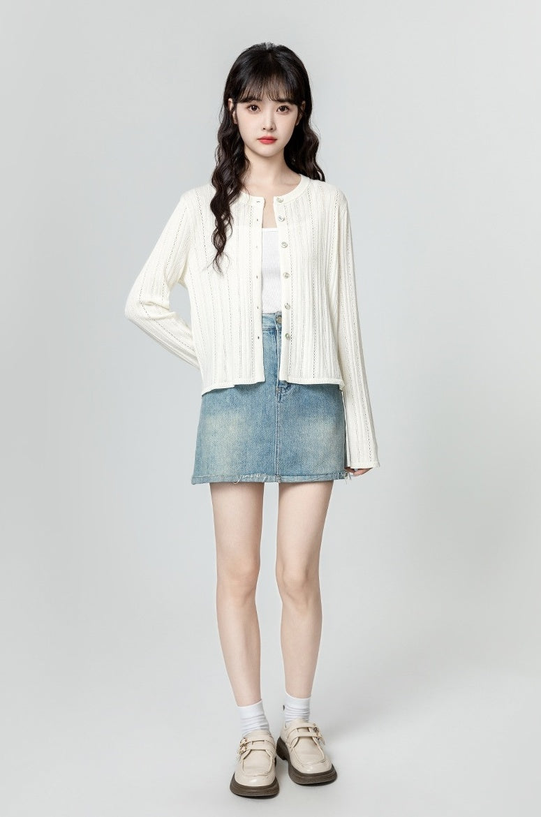Knit Cardigan Sweater With Hollow Design