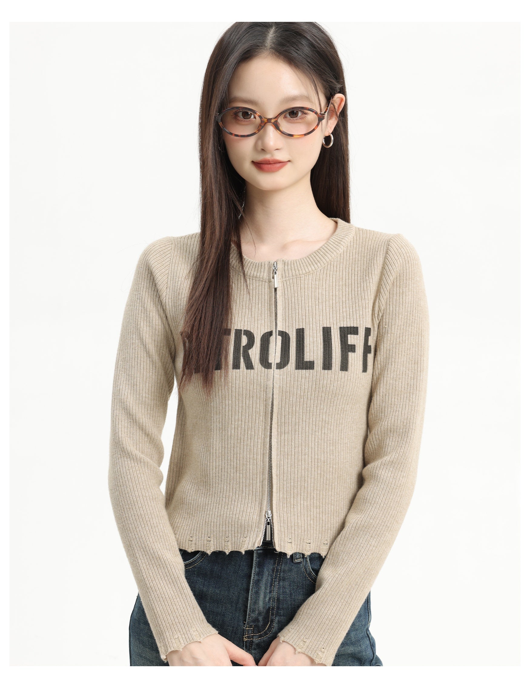 Knit Cardigan With Double Zippers