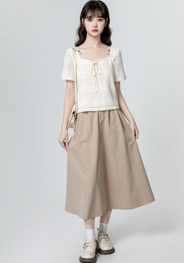 Knit Hollow Out Short Sleeve Tie Top