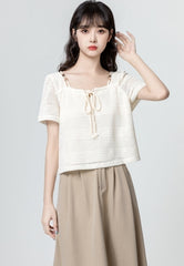 Knit Hollow Out Short Sleeve Tie Top