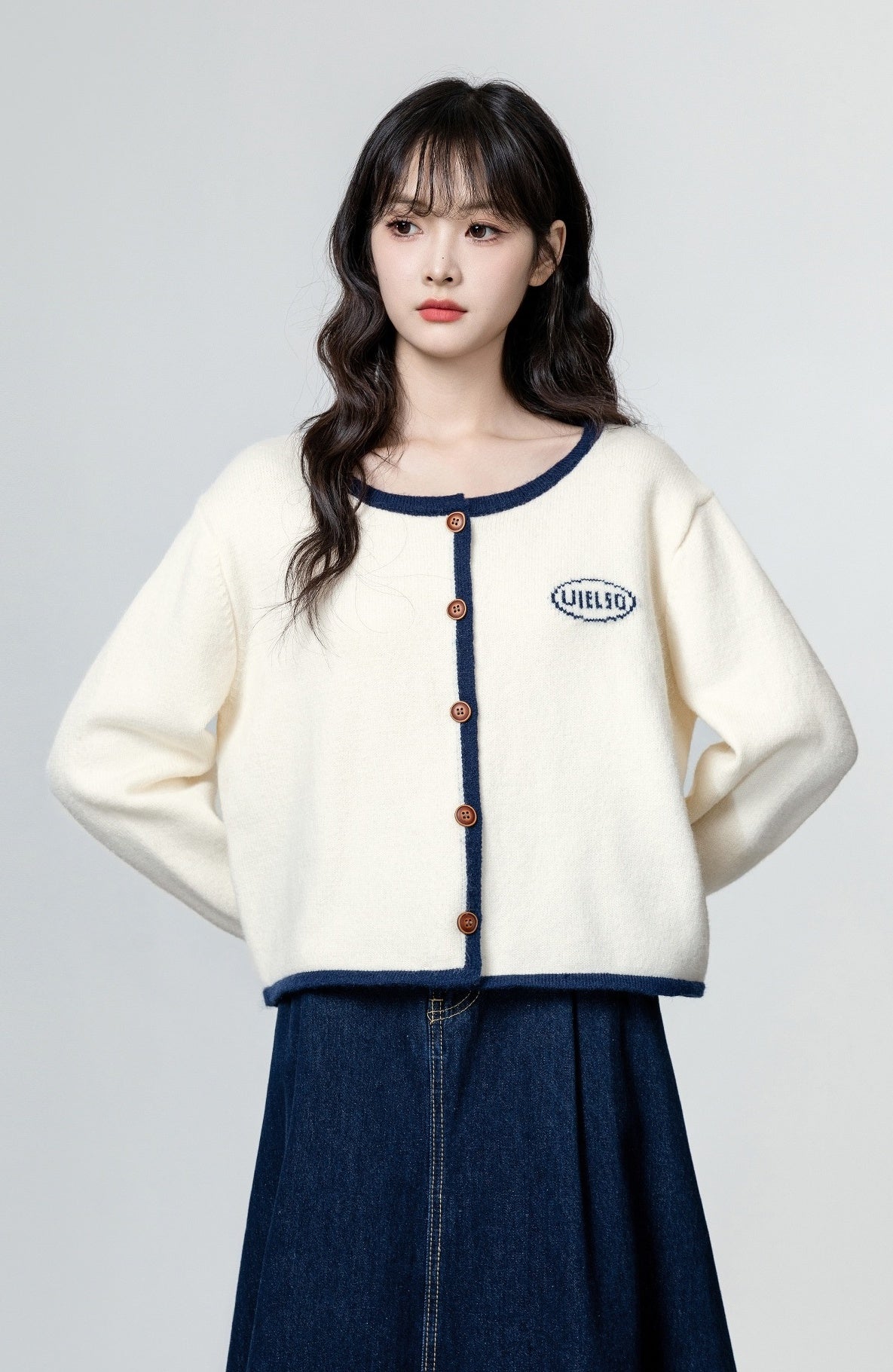 Beige Knit Cardigan With Embroided Logo