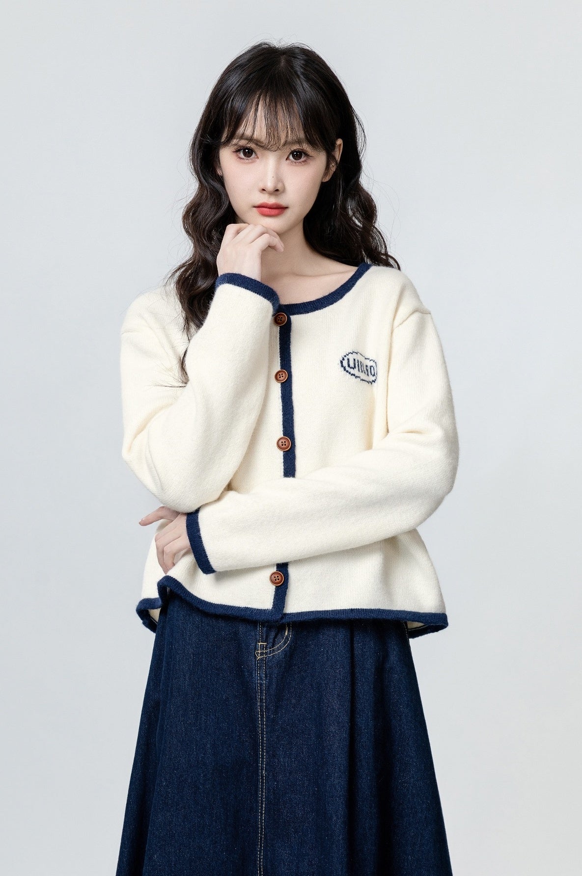 Beige Knit Cardigan With Embroided Logo