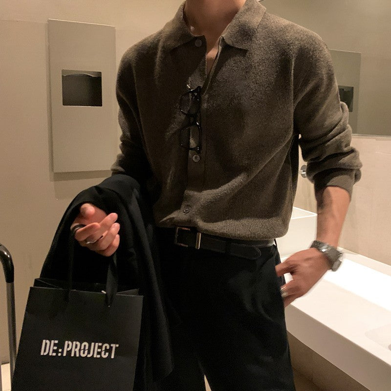 Korean Style Loose Fit Knitted Polo Cardigan
