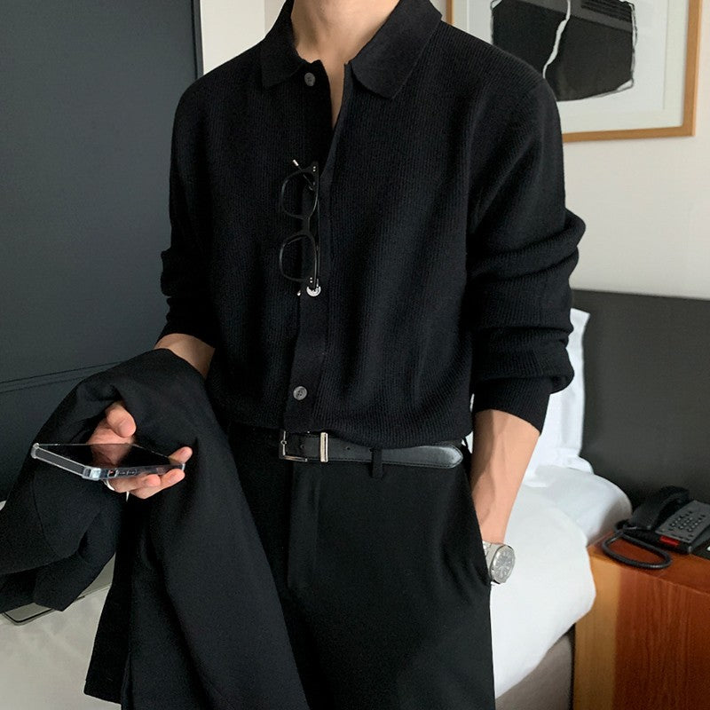 Korean Style Loose Fit Knitted Polo Cardigan