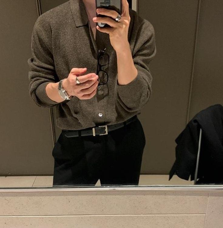 Knit Polo Cardigan Trendy Loose Style