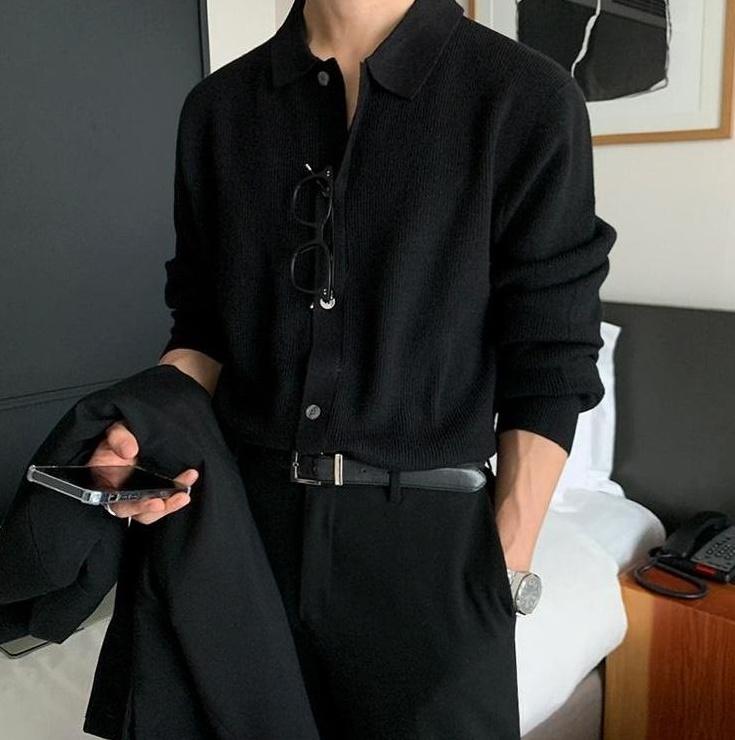 Knit Polo Cardigan Trendy Loose Style
