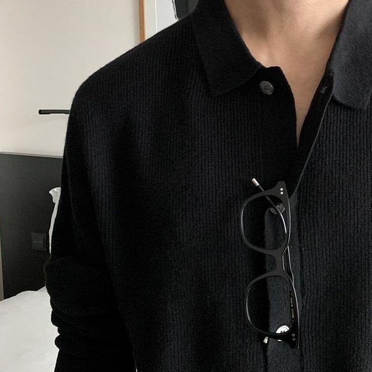 Knit Polo Cardigan Trendy Loose Style